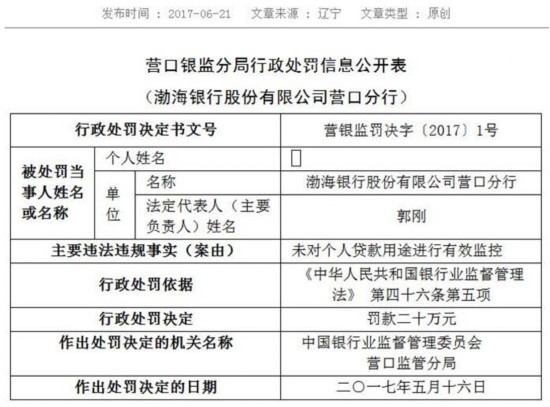 渤海银行向银监会送水果卡 一年内10宗违法违