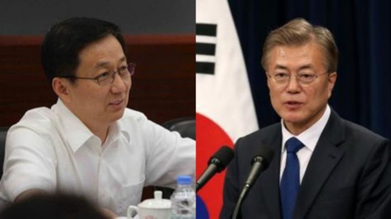 Chinese President Xi Jinping's special envoy Han Zheng and South Korean President Moon Jae-in [File photo: China Plus]