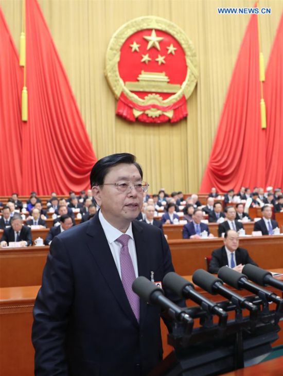 Zhang Dejiang delivers work report of Standing Committee of the 12th NPC