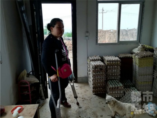 蓝田县一准妈妈拄拐卖鸡蛋 千斤鸡蛋求销路