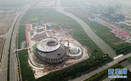 (社会)(1)上海天文馆初具规模 主体建筑大悬挑支撑结构开始卸载