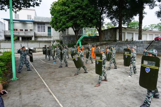 上映鄉武裝部組織開展民兵隊列訓練、警棍盾牌術和集結演練