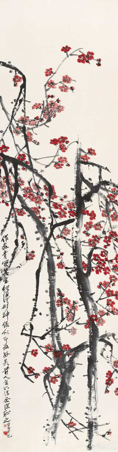 齊白石《紅梅圖》 67.5x43.5cm 無年款 紙本設色 北京畫院藏