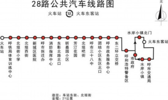 28路公交车路线图,25路公交车路线图 新开通28路公交连接呼和浩特火车站与火车东客站