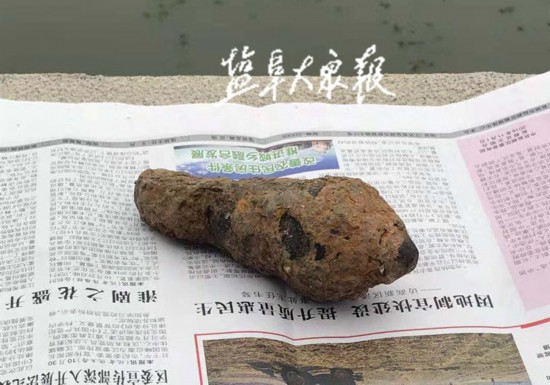 盐都工地挖出一枚"铁疙瘩" 民警:系迫击炮弹