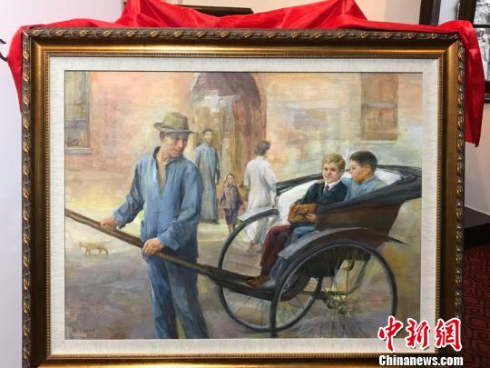 油画家魏景山创作的油画《情同手足》。　王子涛 摄