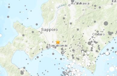 日本北海道地區發生5.5級地震震源深度41.2千米