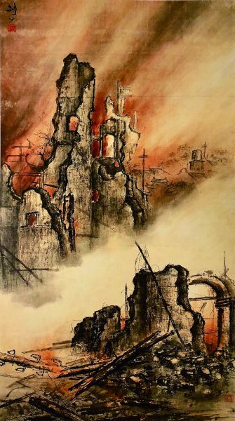 高剑父《东战场的烈焰》赏析