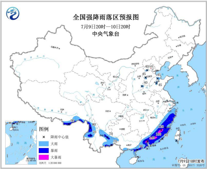 今明福建西南部广东中东部局地有大暴雨