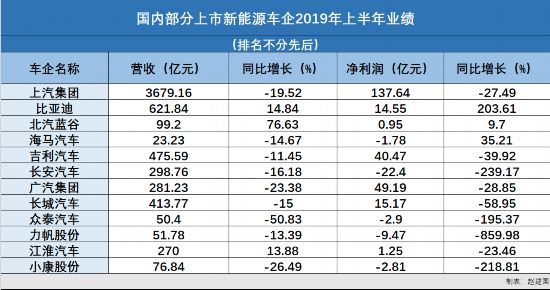 销量少于预期 新能源汽车财报上半年两极分化加剧