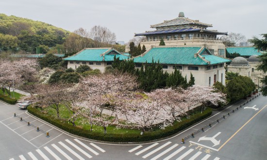 武漢大學校園一角（3月16日攝）。