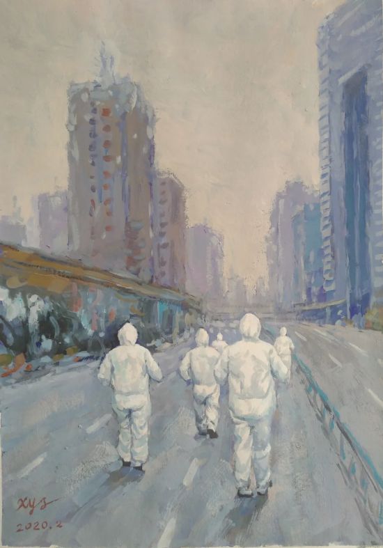 水粉画《逆行者》徐应枝