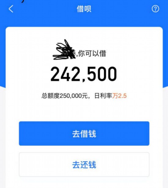 目前花呗借款额度可超20万。网友截图