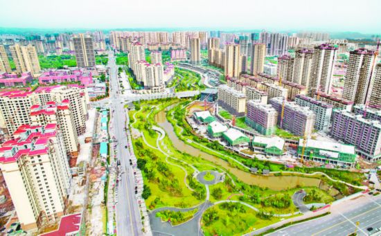 航拍广安岳池县姚家河公园