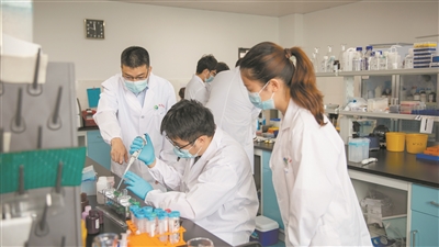 图为国家级人才称号获得者、安徽医科大学教授王华(左一)正在指导科研实验。受访单位供图 图为国家级人才称号获得者、安徽医科大学教授王华(左一)正在指导科研实验。受访单位供图