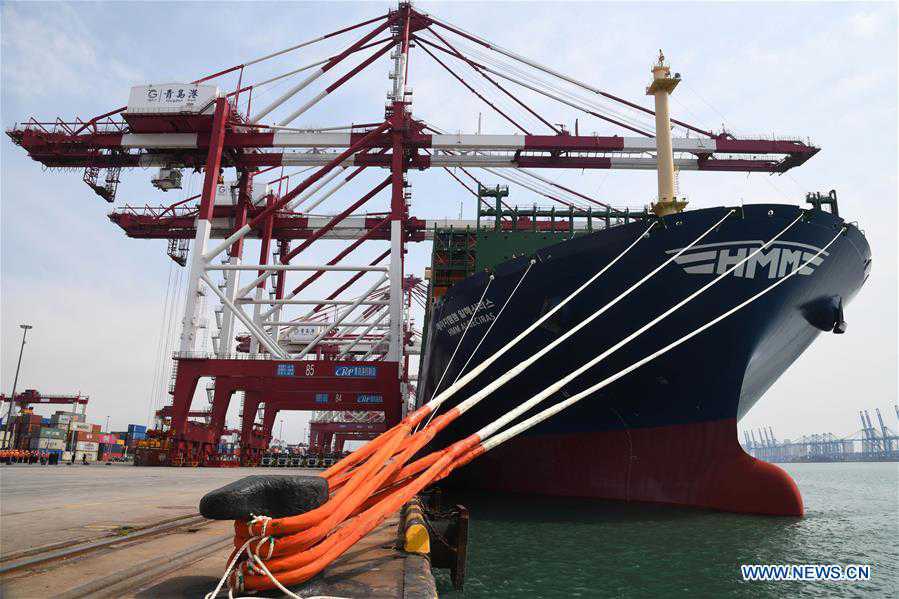 CHINA-SHANDONG-QINGDAO-WORLD'S LARGEST CONTAINER SHIP-MAIDEN VOYAGE