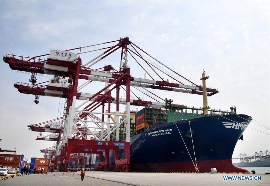 CHINA-SHANDONG-QINGDAO-WORLD'S LARGEST CONTAINER SHIP-MAIDEN VOYAGE