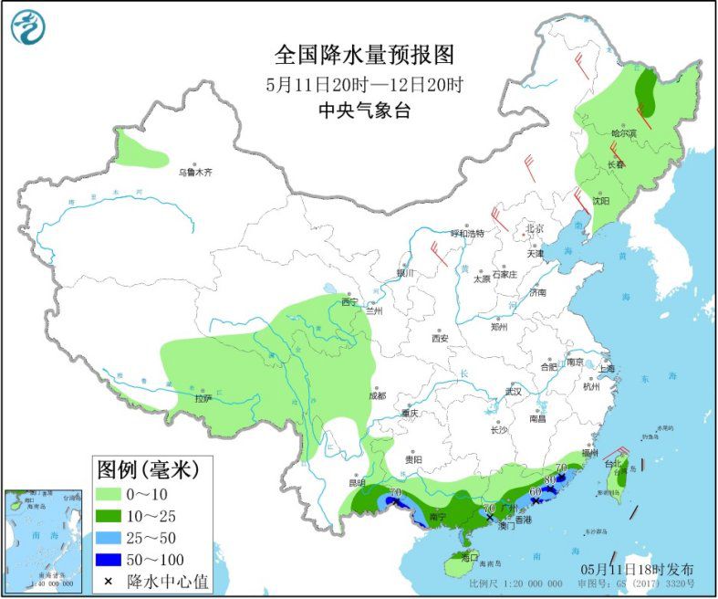 天气预报：华南江南有降雨天气 北方局地有大风和沙尘