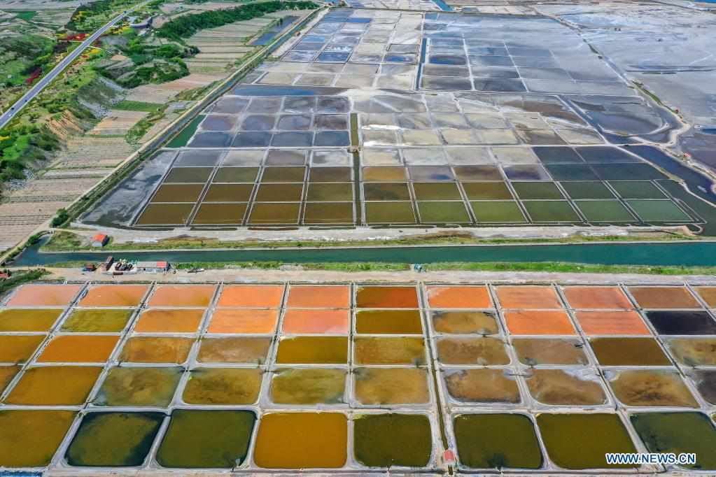 View of salt fields in China's Shandong