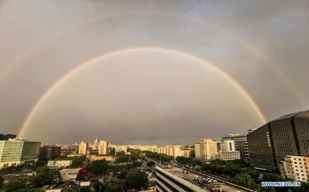 Double rainbow fills Beijing sky after rain