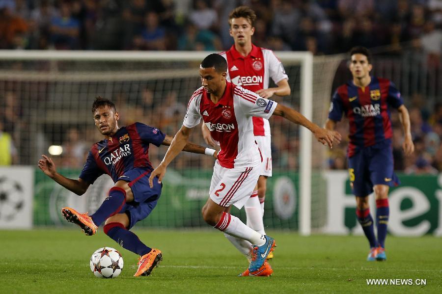 FC Barcelona took a relatively comfortable 3-1 win at home to Dutch side Ajax during the third round match in Group F at European champions league, in Barcelona, Spain, on Oct 21, 2014. (Xinhua)