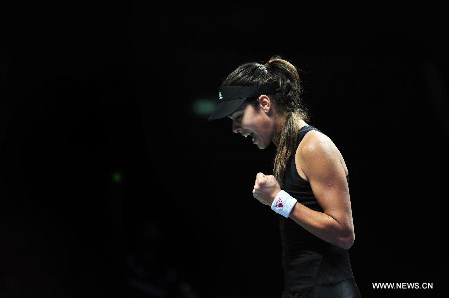Serbia's Ivanovic won 2-0 over Canada's Bouchard at the Singapore indoor stadium during WTA Finals match on Oct 22, 2014. 