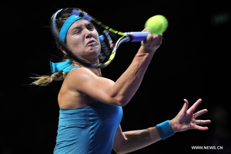 Serbia's Ivanovic won 2-0 over Canada's Bouchard at the Singapore indoor stadium during WTA Finals match on Oct 22, 2014. 