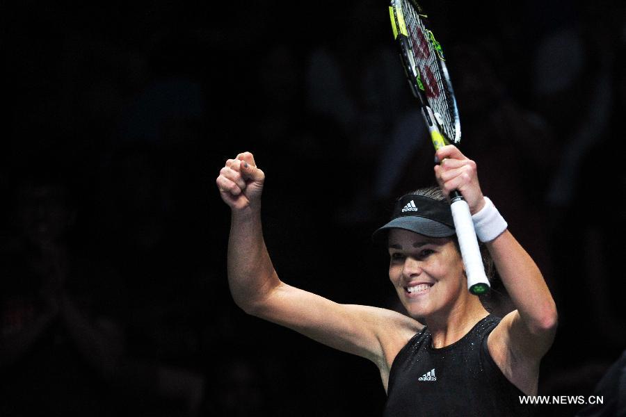Serbia's Ivanovic won 2-0 over Canada's Bouchard at the Singapore indoor stadium during WTA Finals match on Oct 22, 2014. 