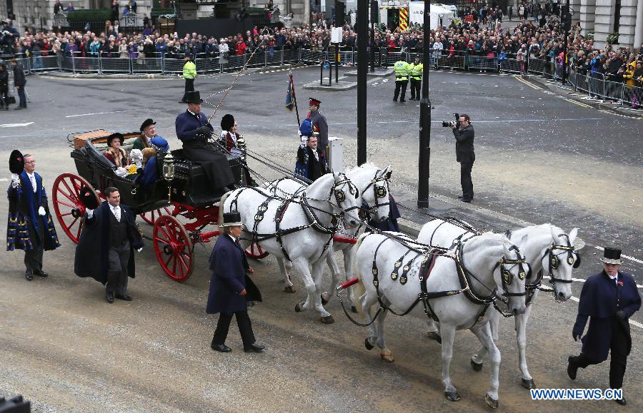 A tradition carrier is seen during the annual Lord Mayor's Show in London, Britain on Nov. 8, 2014. 