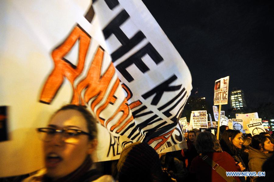 People gather for a Ferguson protest in New York Nov. 25, 2014.