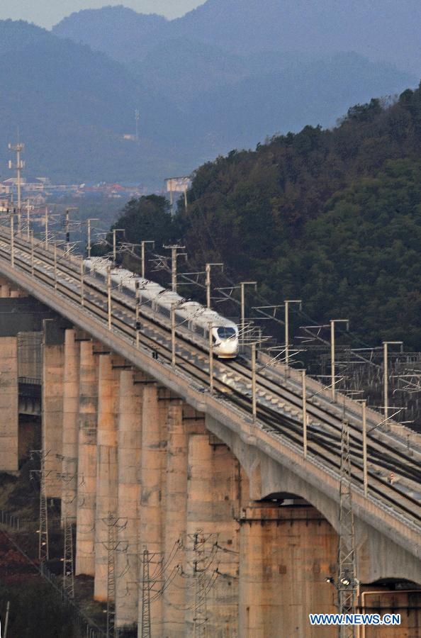 The Hangzhou-Nanchang high-speed railway connecting Hangzhou and Nanchang, capitals of east China's Zhejiang and Jiangxi provinces respectively, started operation on Dec. 10. The Hangzhou-Nanchang railway is part of the Shanghai-Kunming railway linking Shanghai Municipality in east China and Kunming, capital of southwest China's Yunnan Province.