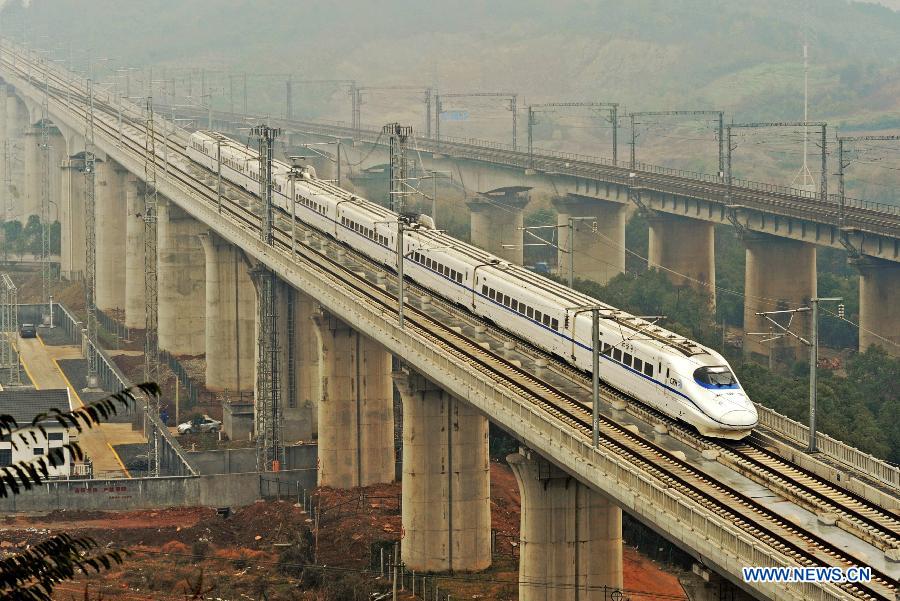 The Hangzhou-Nanchang high-speed railway connecting Hangzhou and Nanchang, capitals of east China's Zhejiang and Jiangxi provinces respectively, started operation on Dec. 10. The Hangzhou-Nanchang railway is part of the Shanghai-Kunming railway linking Shanghai Municipality in east China and Kunming, capital of southwest China's Yunnan Province.
