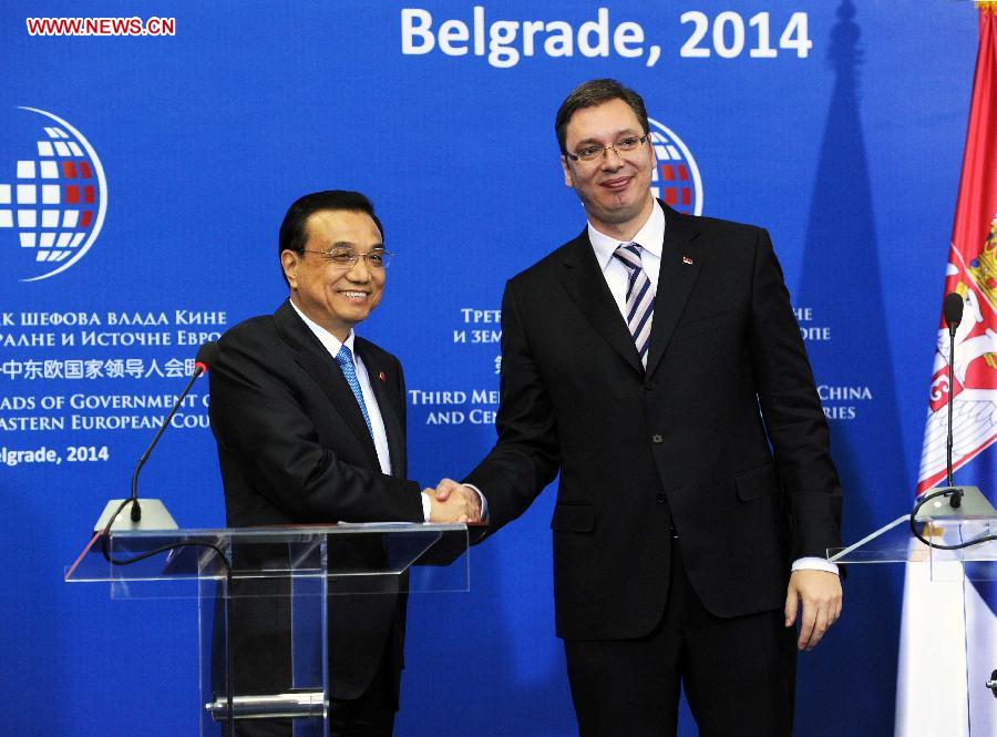 SERBIA-BELGRADE-CHINA-LI KEQIANG-ALEKSANDAR VUCIC-PRESS-MEETING