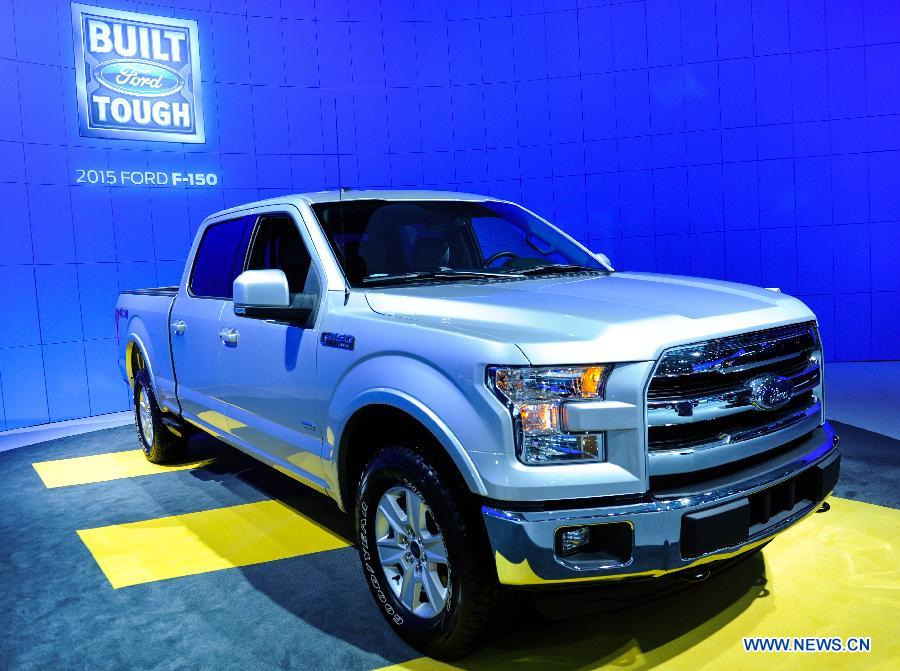 Ford 2015 F-150, the Green Tech Car of the year awarded by Green Car Journal, is presented during the second press day of 2015 Washington Auto Show in Washington D.C., capital of the United States, Jan. 22, 2015.
