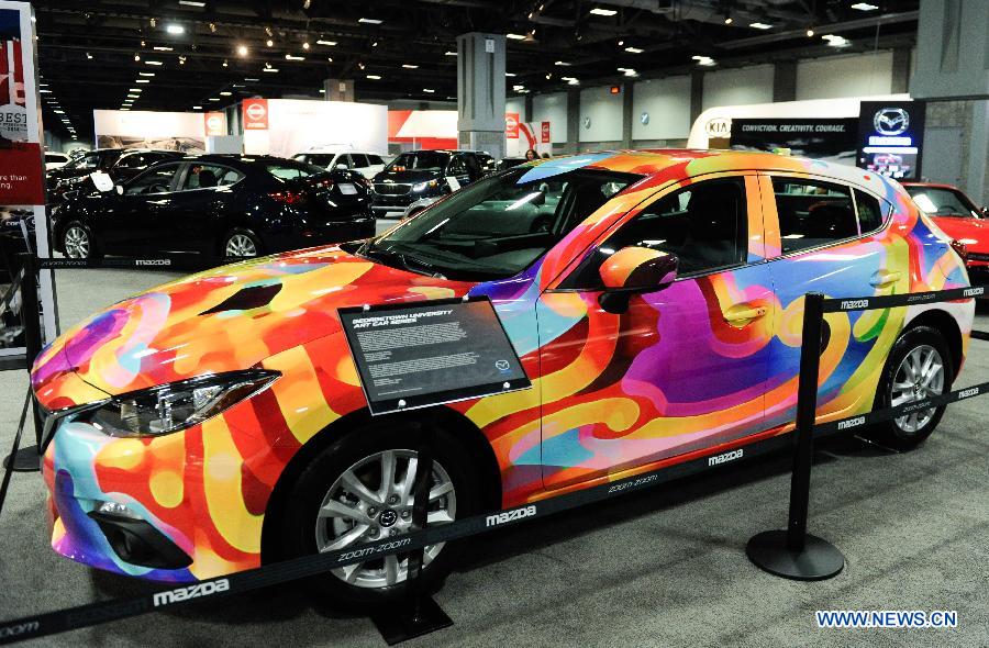 The Georgetown University Art car of Mazda is presented during the second press day of 2015 Washington Auto Show in Washington D.C., capital of the United States, Jan. 22, 2015. 