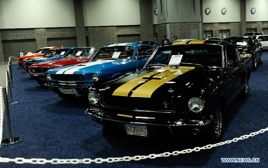 Mustang presented by National Capital Region Mustang Club are showed during the second press day of 2015 Washington Auto Show in Washington D.C., capital of the United States, Jan. 22, 2015.