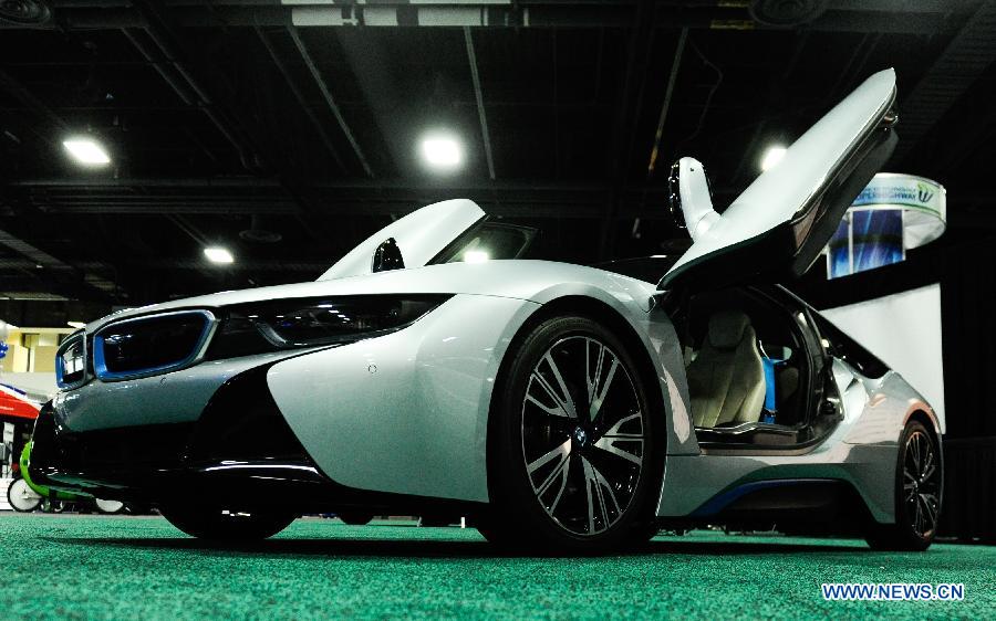 BMW i8, the Green Luxury car of the year awarded by Green Car Journal, is presented during the second press day of 2015 Washington Auto Show in Washington D.C., capital of the United States, Jan. 22, 2015. 