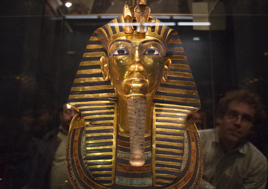 The mask of King Tutankhamun, which was found to have been damaged and glued back together, is seen at the Egyptian Museum in Cairo January 24, 2015. The Egyptian Museum in Cairo acknowledged on Saturday that one of its greatest treasures, the mask of King Tutankhamun, had been crudely glued back together after being damaged, but insisted the item could be restored to its former glory. The golden mask's beard was detached in August, something the museum had not made public until photographs surfaced on the Internet showing a line of glue around its chin, prompting speculation about the damage and questions over whether Egypt was able to care for its priceless artifacts. 