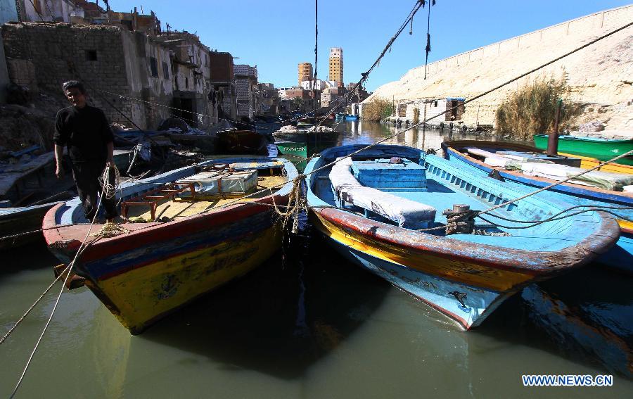 Photo taken on Jan. 30, 2015 shows a general view of a canal at the fisher-town El Max in Alexandria, Egypt. 