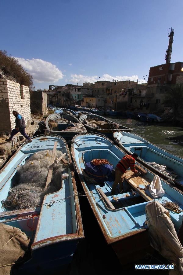 Photo taken on Jan. 30, 2015 shows a general view of a canal at the fisher-town El Max in Alexandria, Egypt. 