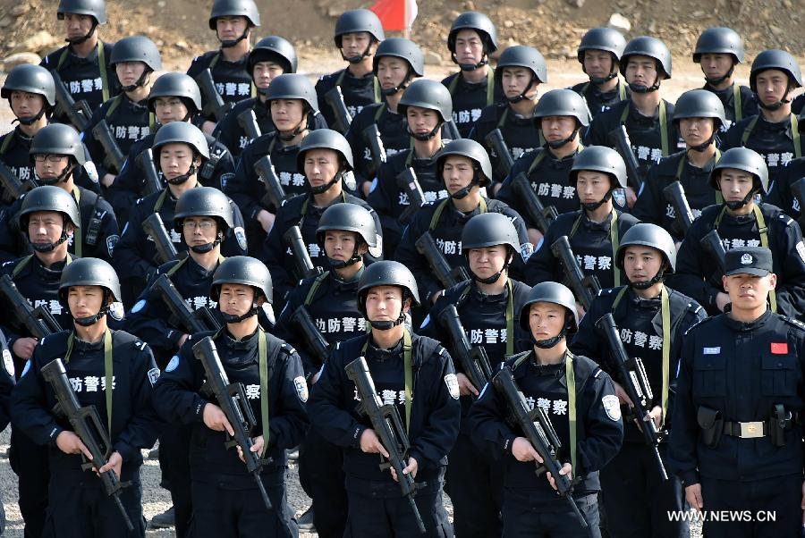 A total of 140 members of Chinese riot squad, who will start off in March for an eight-month United Nations peace-keeping mission in Liberia, took part in a drill in Jinan on Monday.