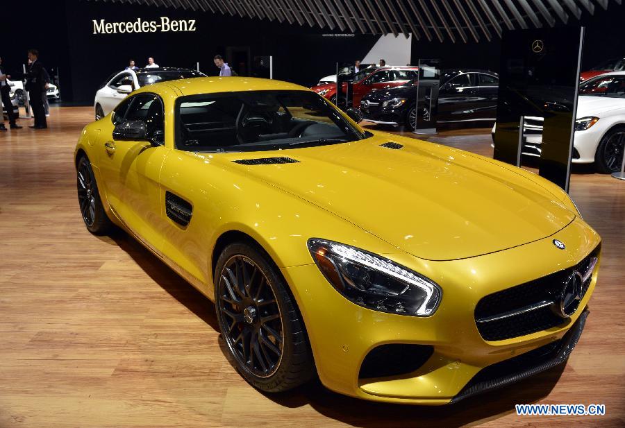A Mercedes-Benz AMG GT is displayed at the New York International Auto Show in New York, the United States, April 2, 2015.