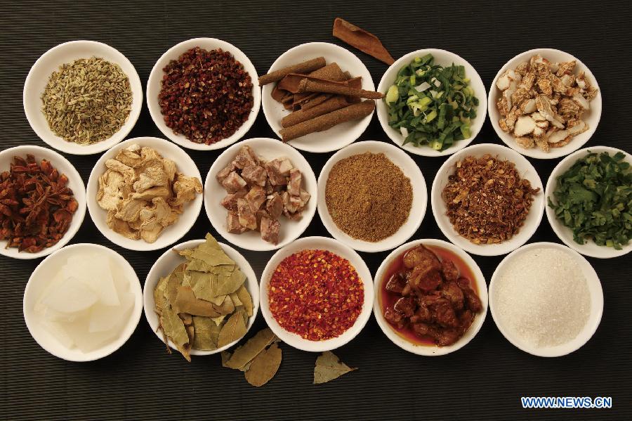 Photo taken on Jan. 22, 2014 shows materials and seasoners for making Lanzhou beef lamianat a noodle shop in Lanzhou, capital of northwest China's Guansu Province. 