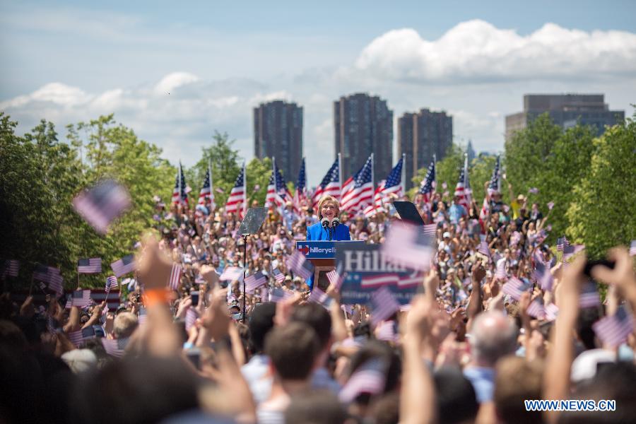 Democratic Presidential candidate Hillary Clinton delivers a speech at a rally for her official presidential campaign launch at Four Freedoms Park on Roosevelt Island in New York City, United States, June 13, 2015.