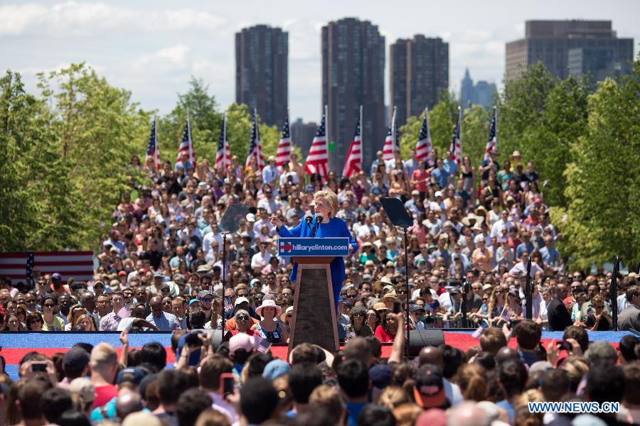 Democratic Presidential candidate Hillary Clinton delivers a speech at a rally for her official presidential campaign launch at Four Freedoms Park on Roosevelt Island in New York City, United States, June 13, 2015.