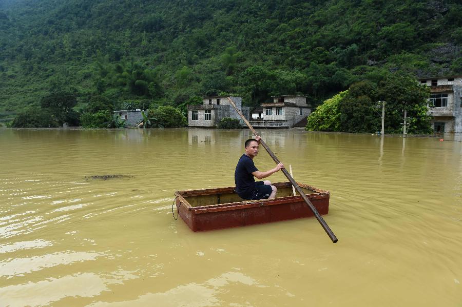 Heavy rain has battered Guangxi since Thursday, leaving three dead and five others missing.