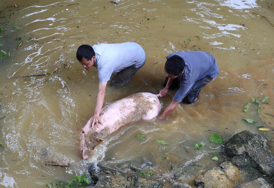 Heavy rain has battered Guangxi since Thursday, leaving three dead and five others missing.