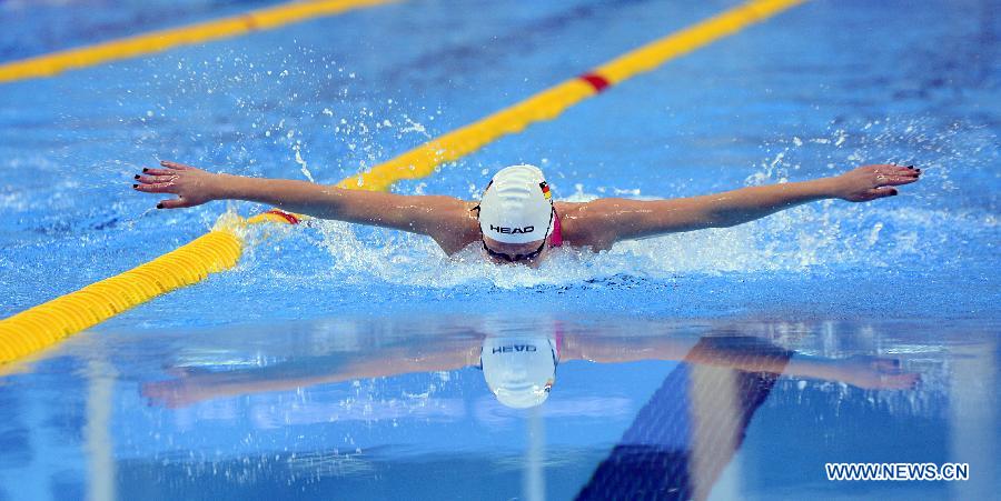 Julia Mrozinski of Germany competes in the final of the women's 200m butterfly final at the European Games in Baku, Azerbaijan, June 24, 2015. 