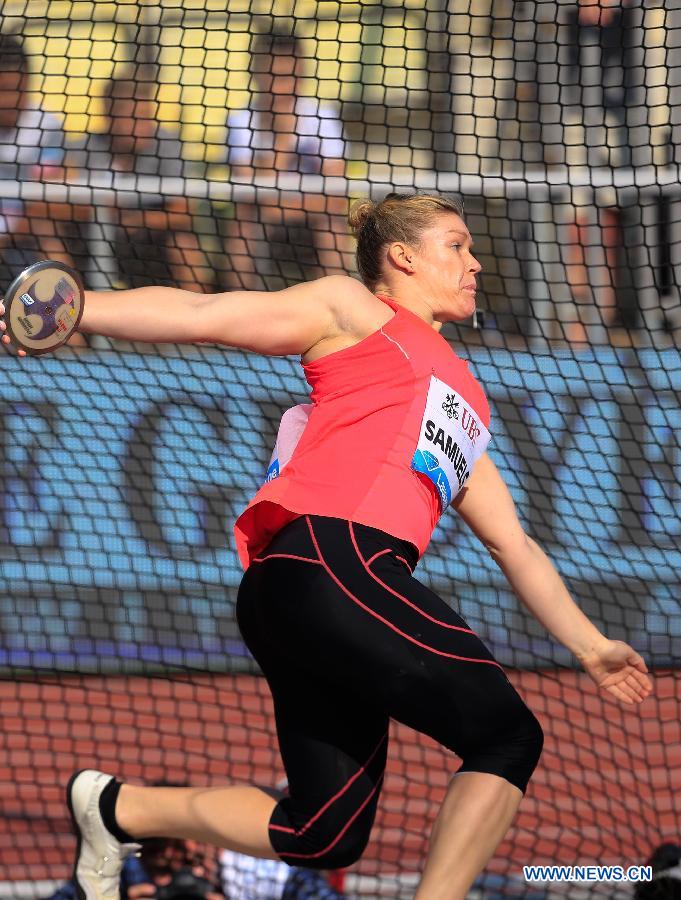 Player Samuels Dani of Australia competes during the discus match at the 2015 IAAF Diamond League Athletics in Lausanne, Switzerland, on July 9, 2015.