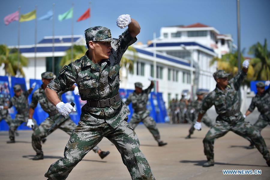 Militias exercise in Sansha, south China's Hainan Province, July 24, 2015. 